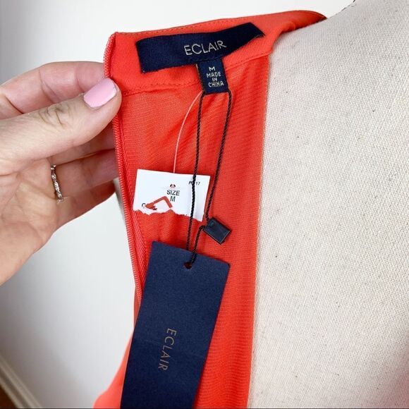 NWT Eclair‎ Orange Chiffon Halter-style Sleeveless Waterfall Cocktail Dress Sz M - Picture 12 of 13